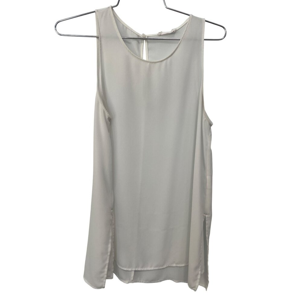 Lush Womens Sleeveless Blouse XS Off-White Keyhole Back 100% Polyester